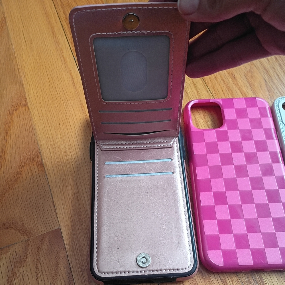 iPhone 11 Pro Max Pink Glitter Checkered Jewelled Clear Card Pocket Case Lot - Picture 6 of 11